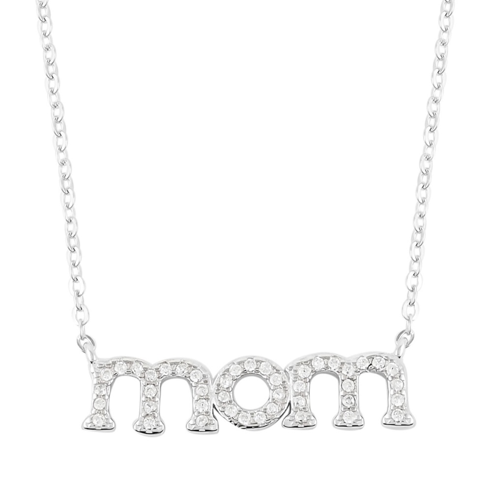 Simulated Diamond 💎 MOM Necklace in Sterling Silver